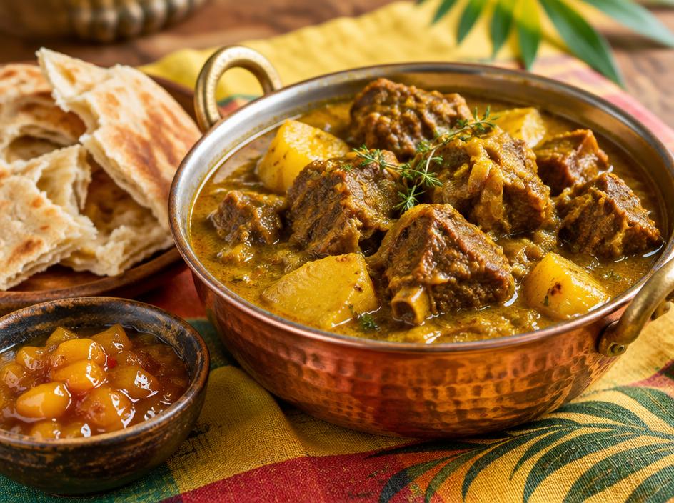 Curry Goat Platter with Roti